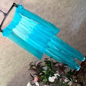 Big Girls Vintage 16 1/2 Aqua Blue Nylon One Piece Pantsuit